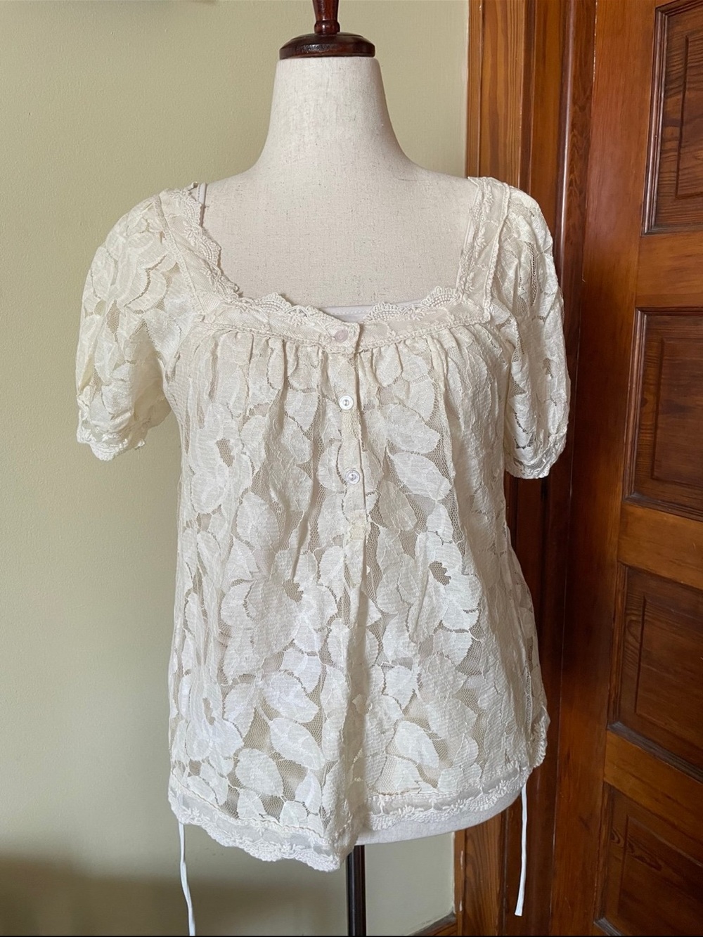 Ultra Pink Off-White Lace Button-Front Blouse